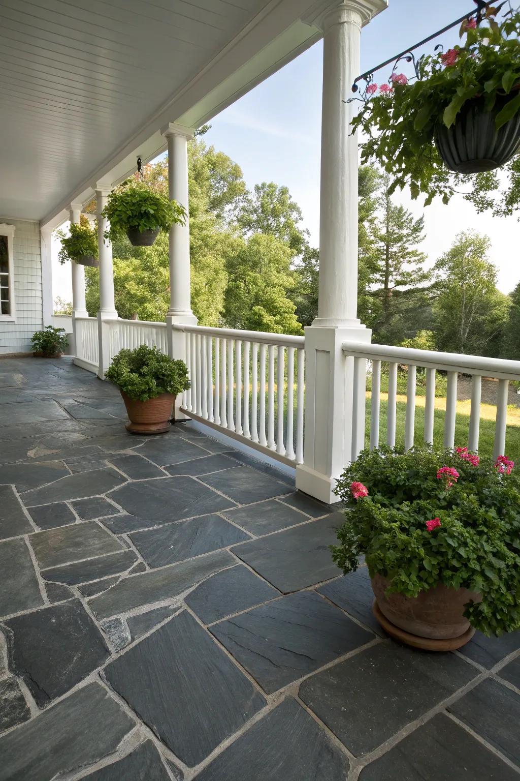 Slate flagstone brings timeless elegance to any porch.