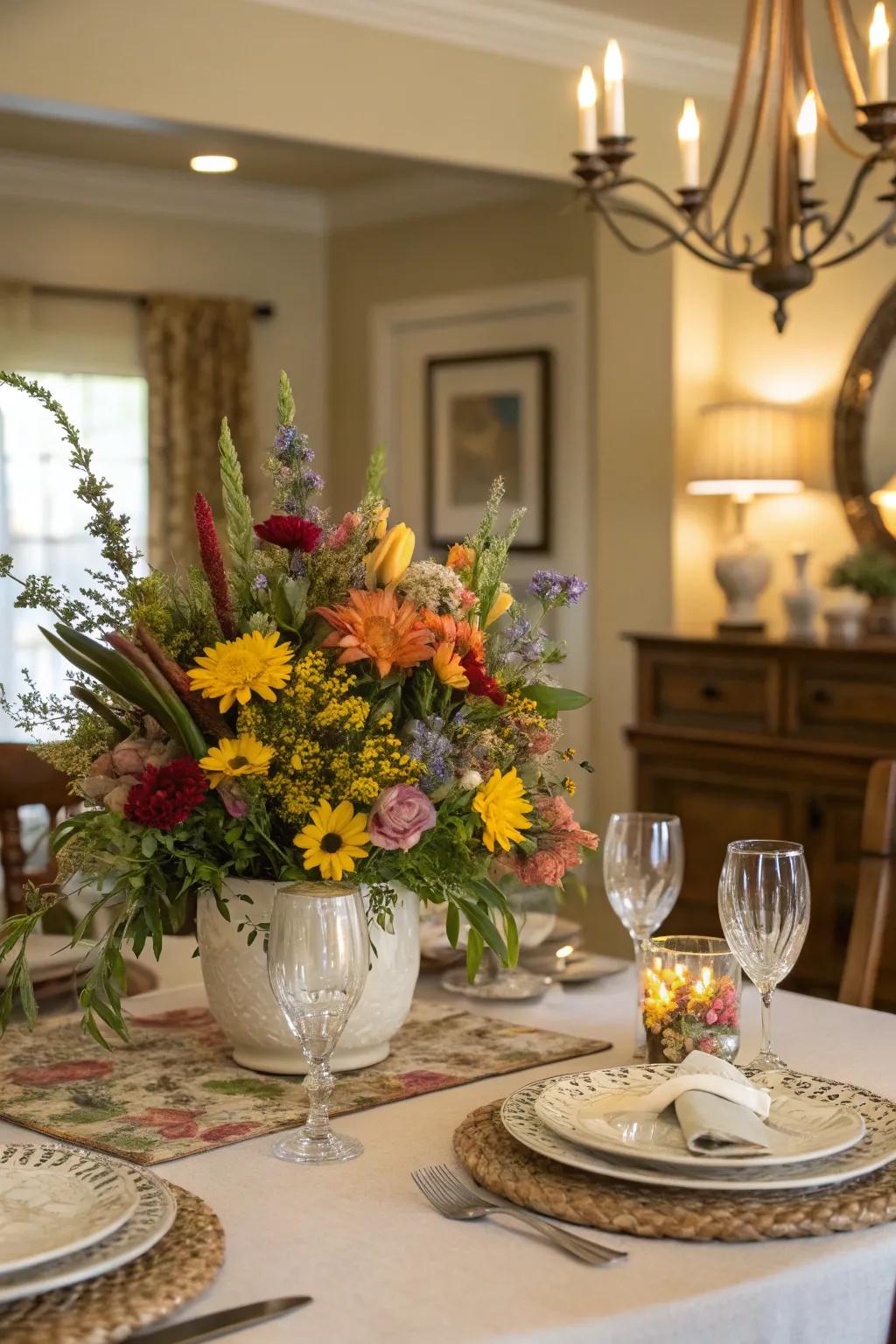 A table adorned with vibrant wildflowers, celebrating the beauty of a floral theme.