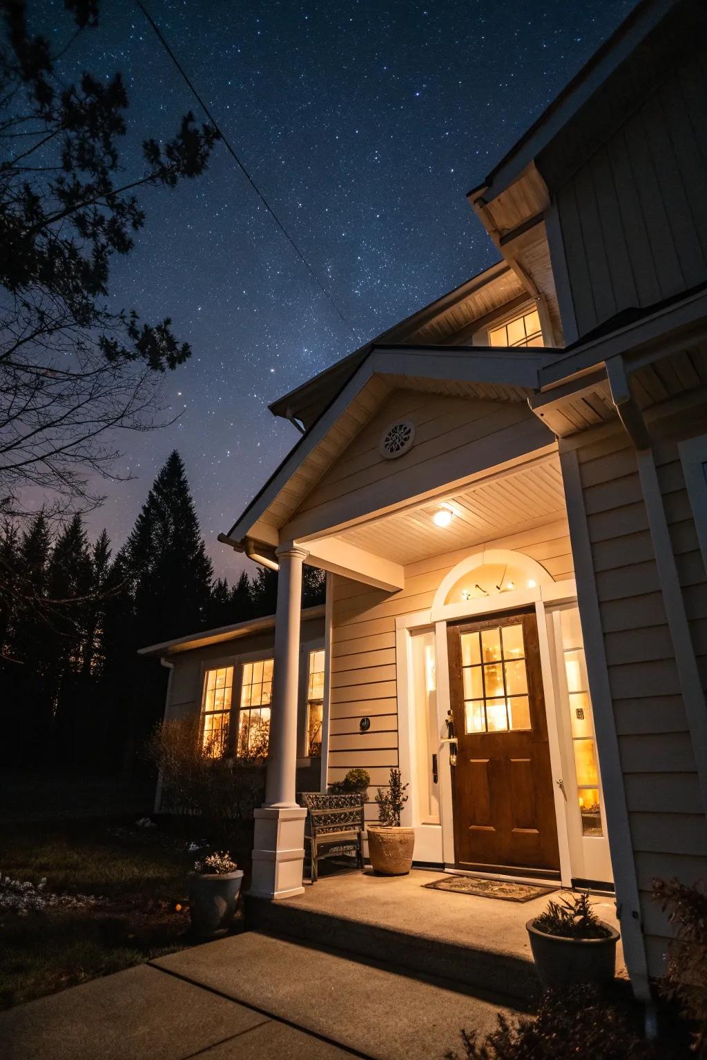 A warmly lit entrance radiates a welcoming vibe for all guests.