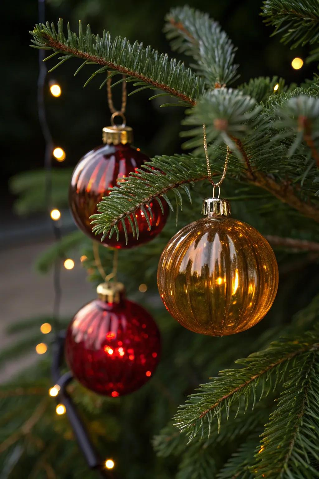 Hand-blown glass ornaments bring a touch of Victorian elegance.