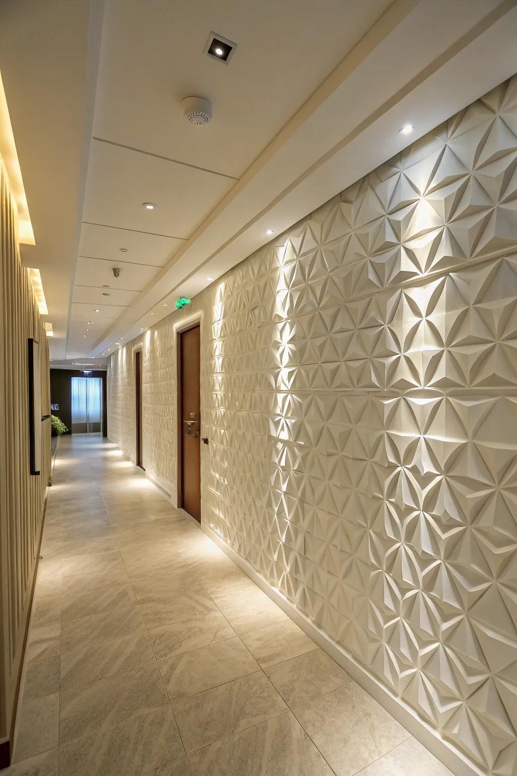 3D wall panels create depth and visual interest in any hallway.