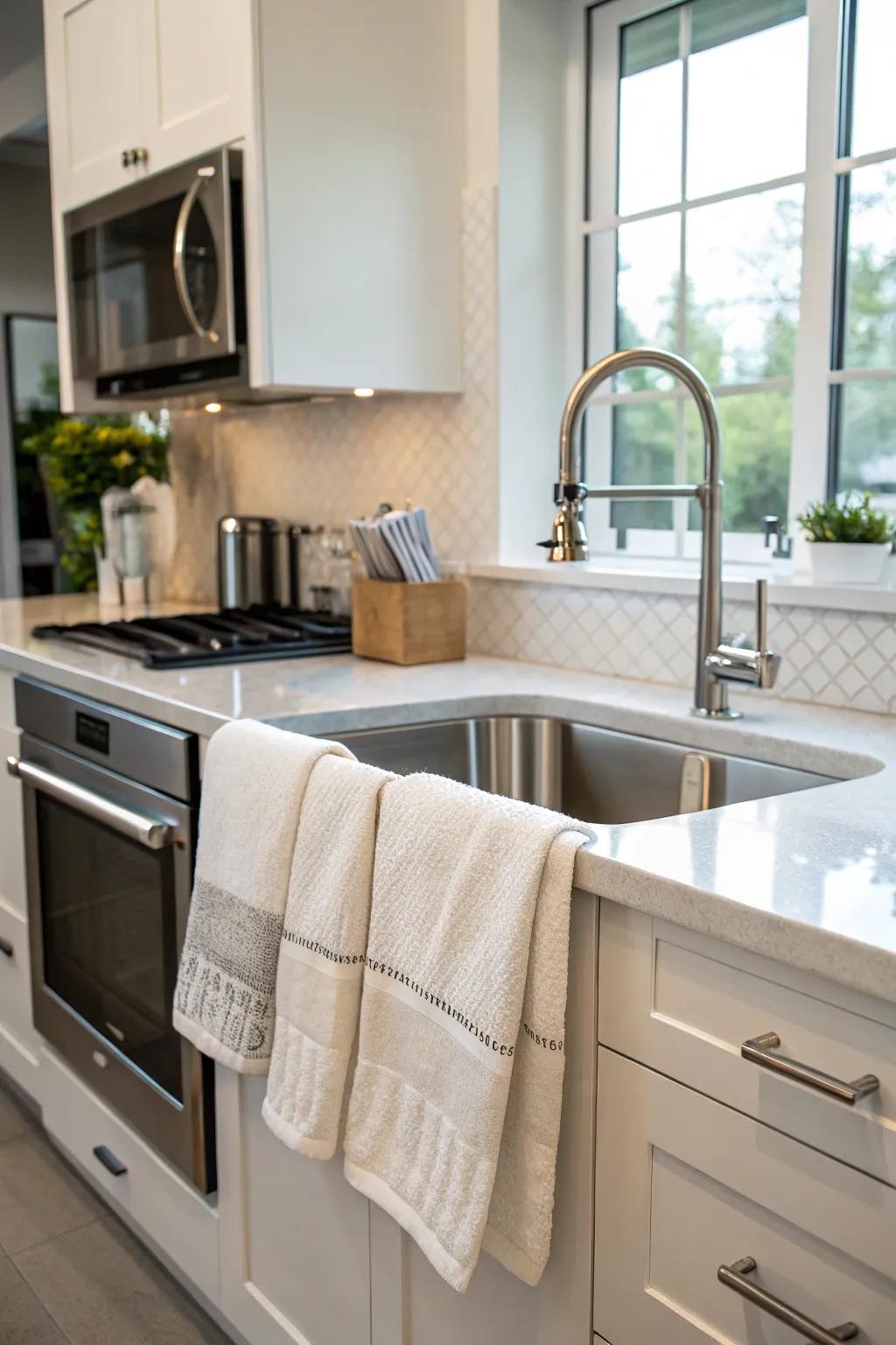 Keep towels conveniently above the sink for effortless access when you're busy in the kitchen.