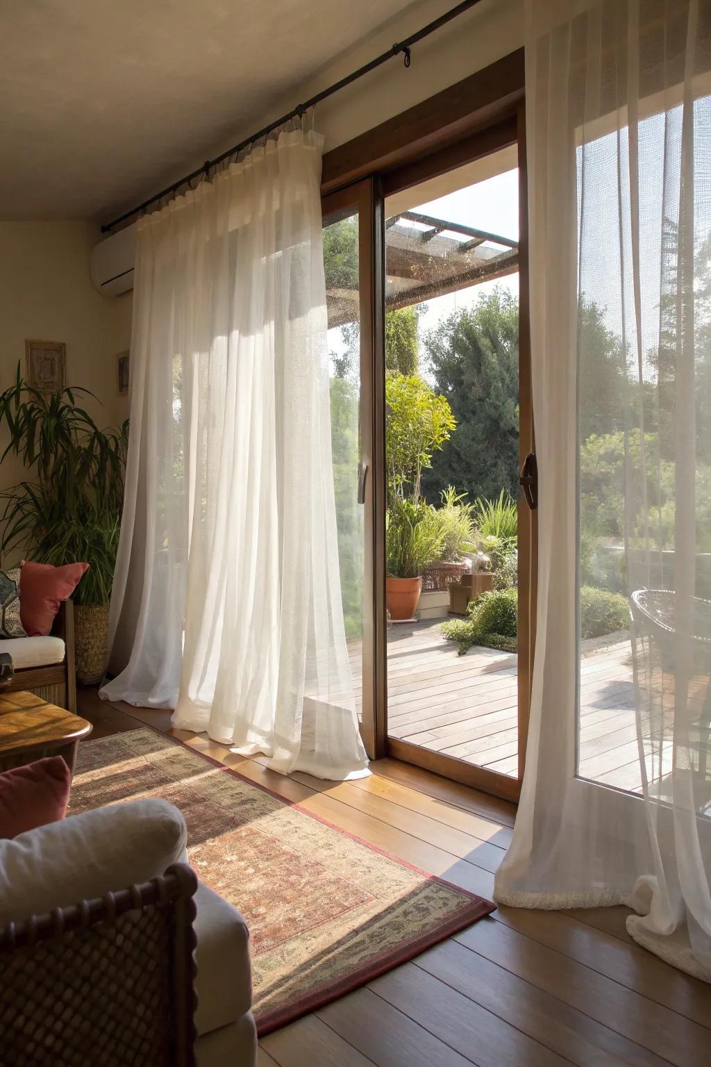 Airy curtains creating a bright and spacious living room atmosphere