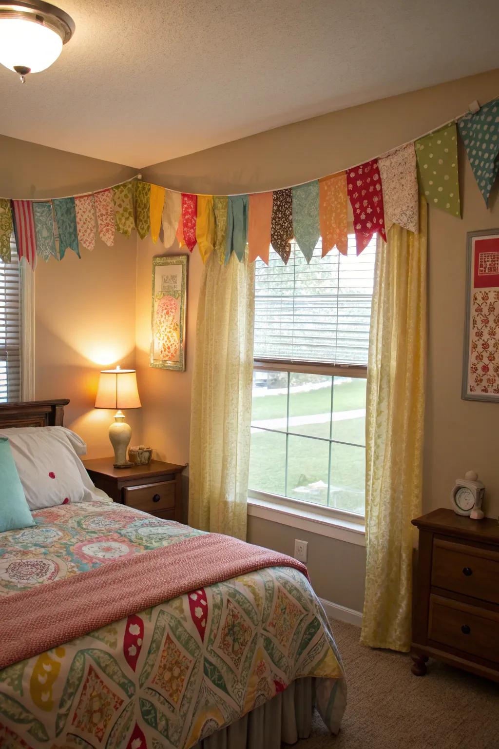 Create budget-friendly valances from spare fabric.
