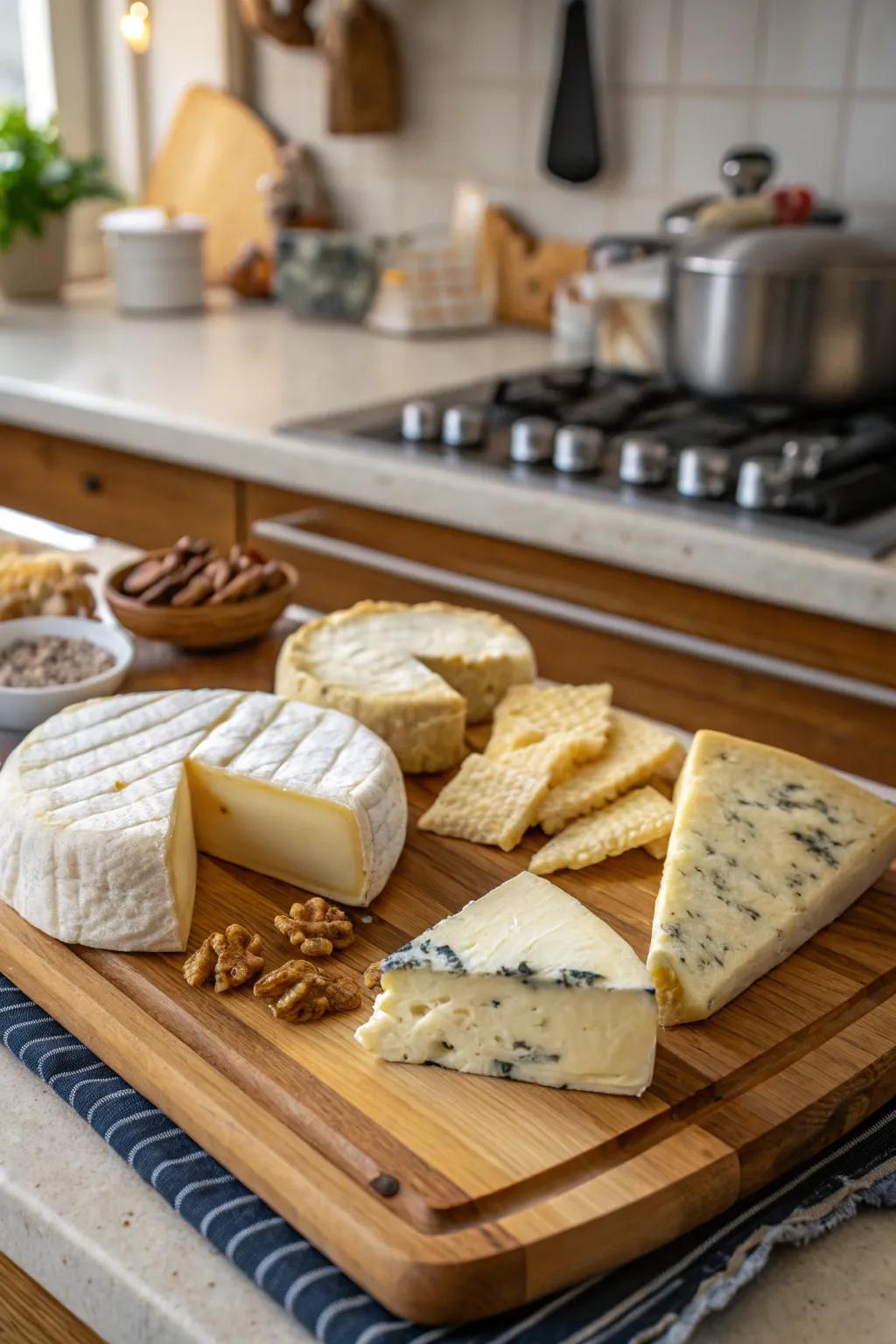 A delectable selection of cheeses ready for your enjoyment.
