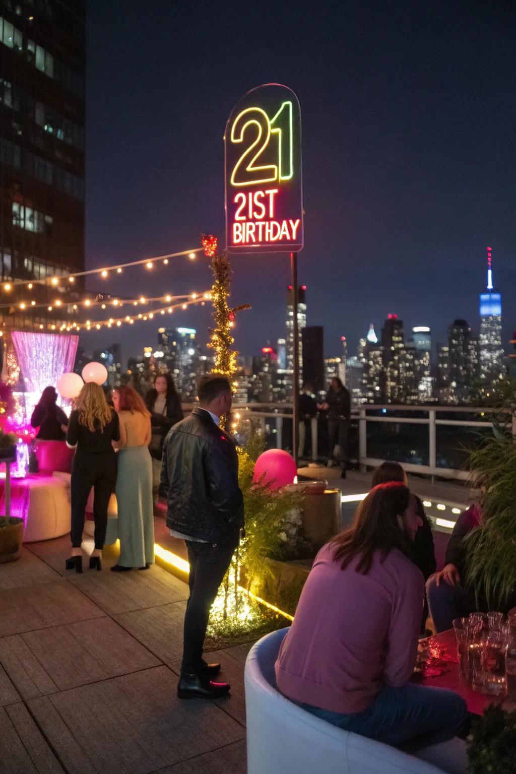 Neon lights add a vibrant glow to evening celebrations.