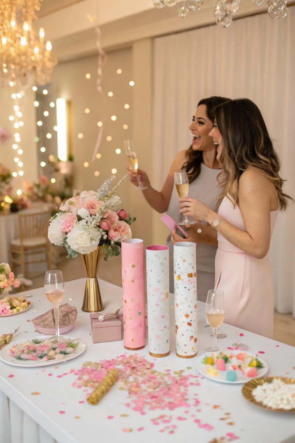 Confetti poppers introduce a burst of surprise and happiness, enriching the celebratory ambiance.