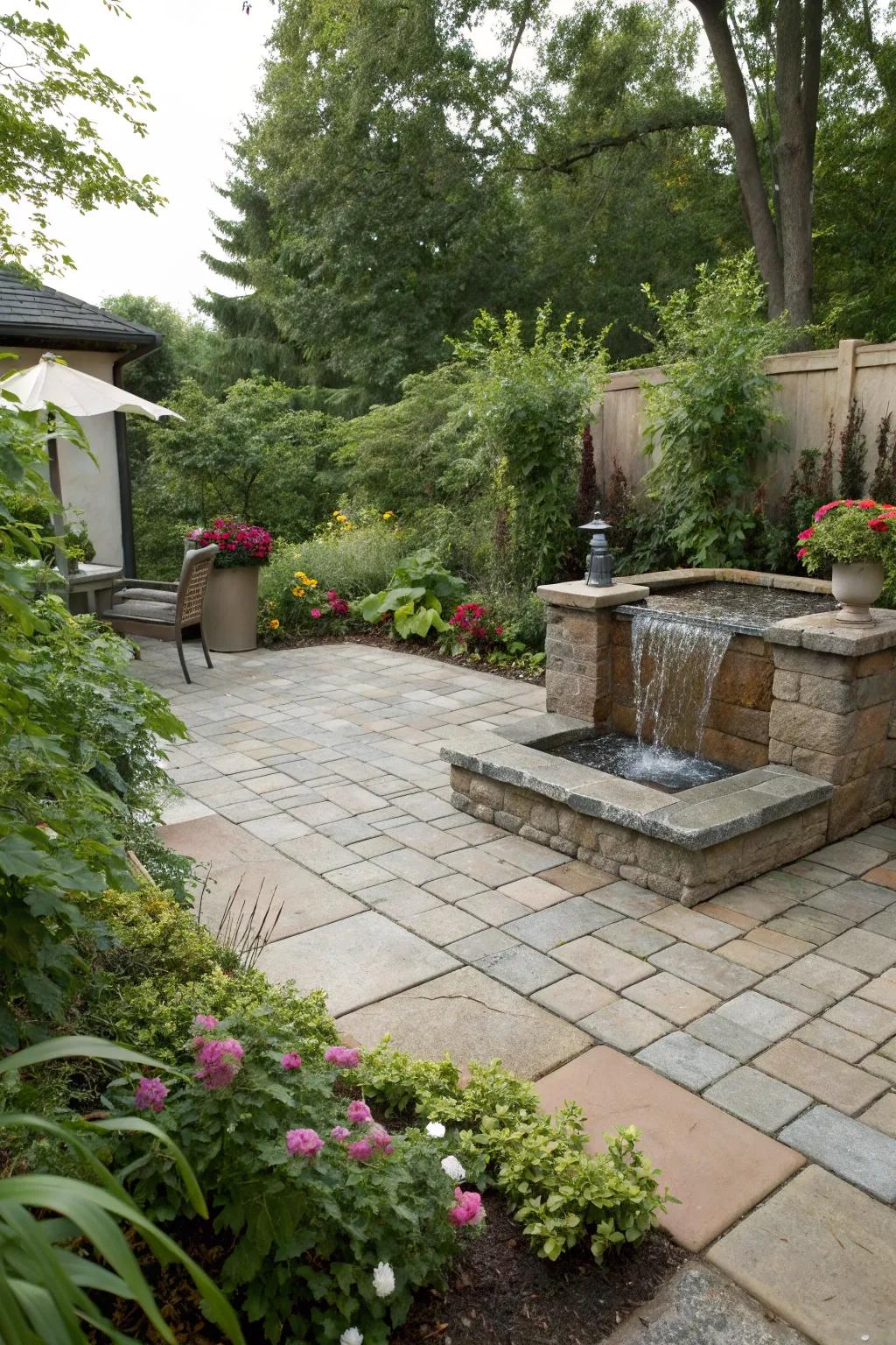 Water features add a calming and serene element to patios.