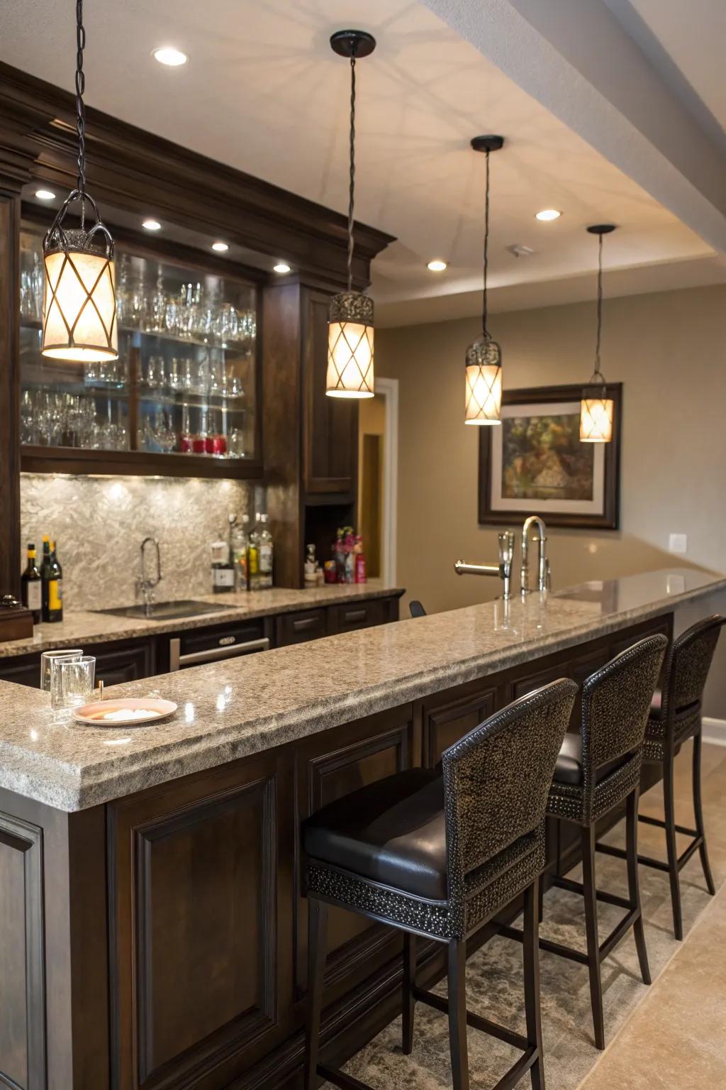 Natural stone adds luxury and elegance to your bar.