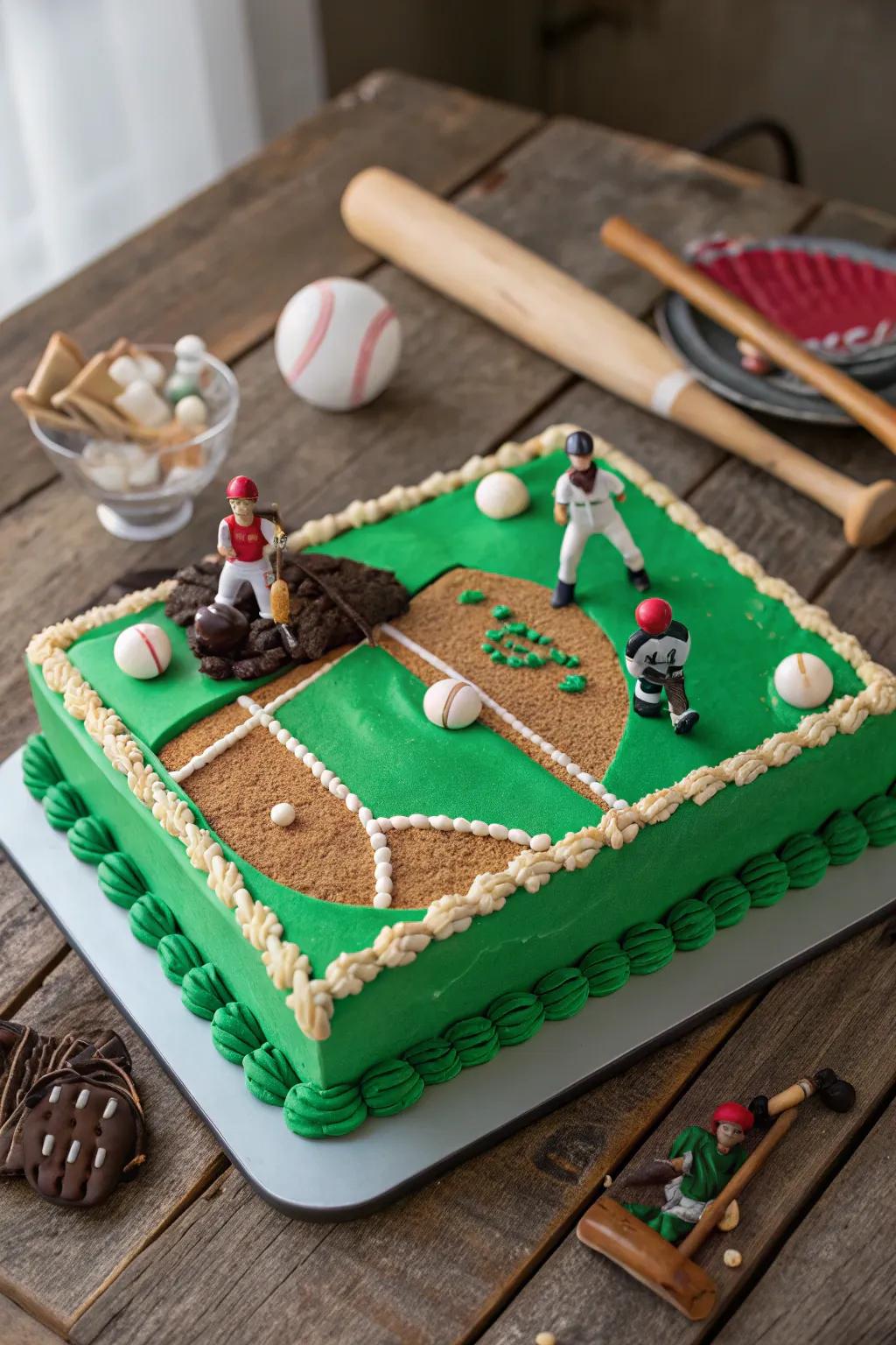 A baseball diamond cake that scores big on creativity.