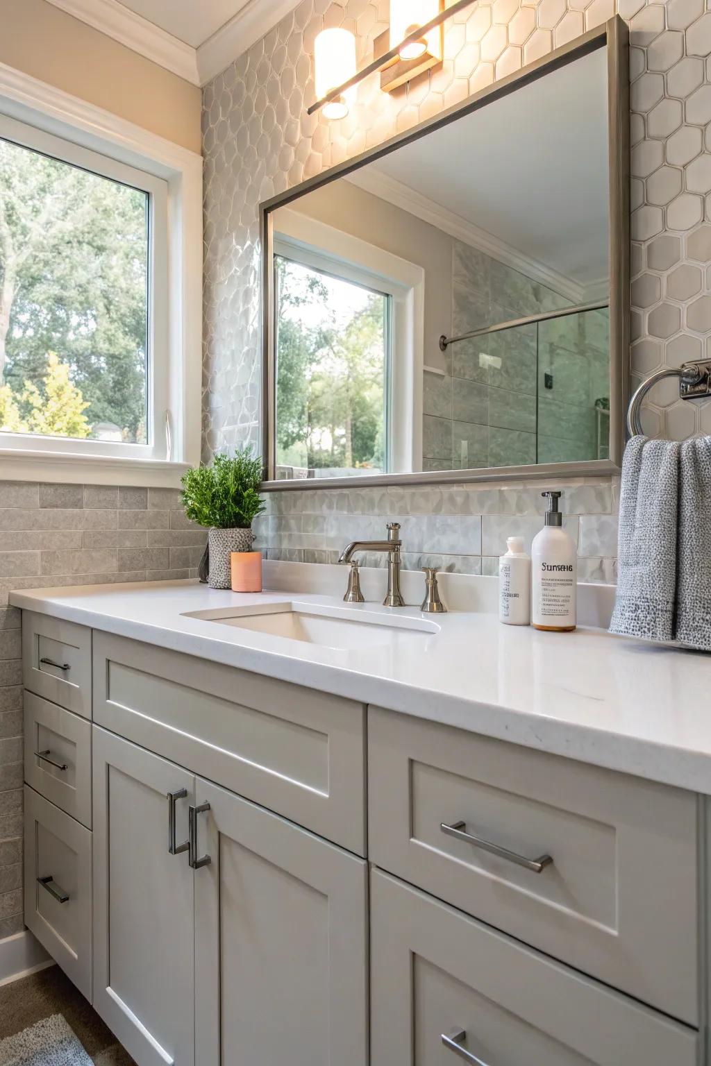Matte finish tiles offer minimalist elegance.