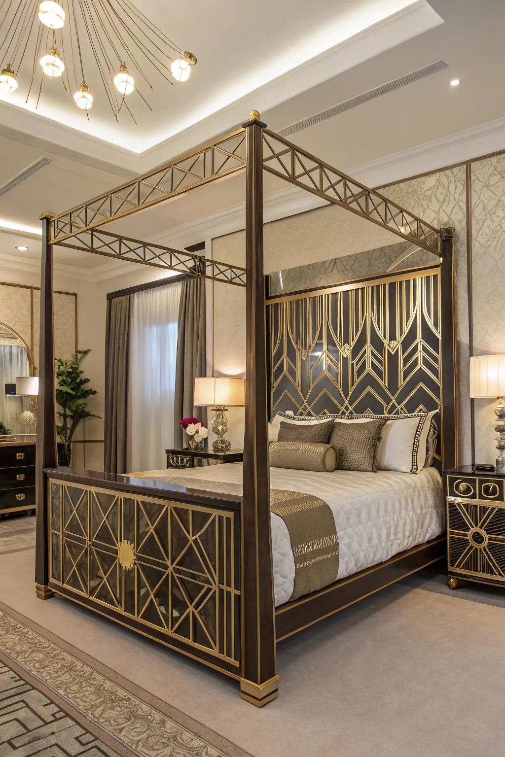 An Art Deco bed frame brings timeless elegance to any space.