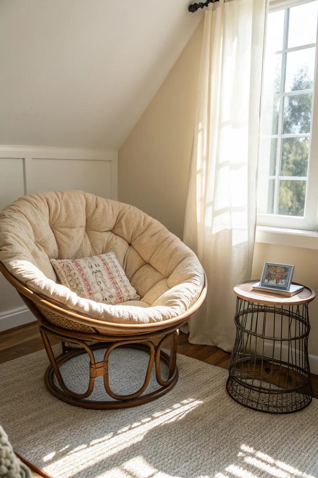 Papasan chairs offer a cozy and inviting seating option, perfect for relaxation and contemplation.