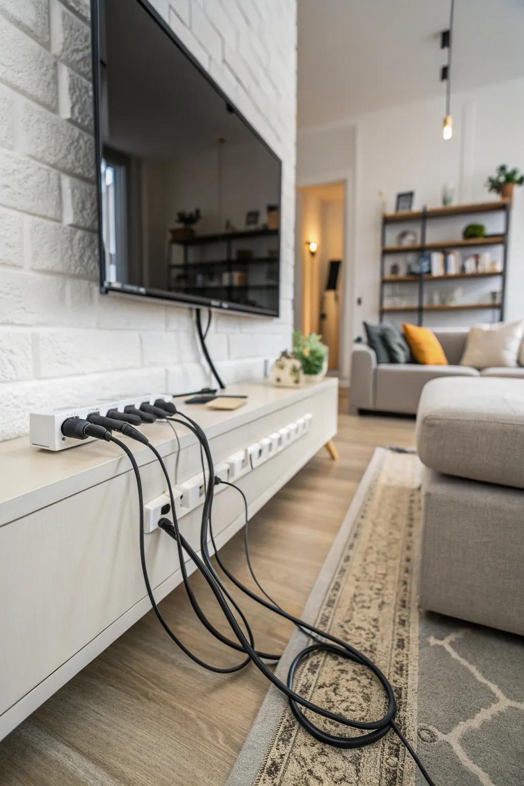 Adhesive cable fasteners subtly maintain cables in place.