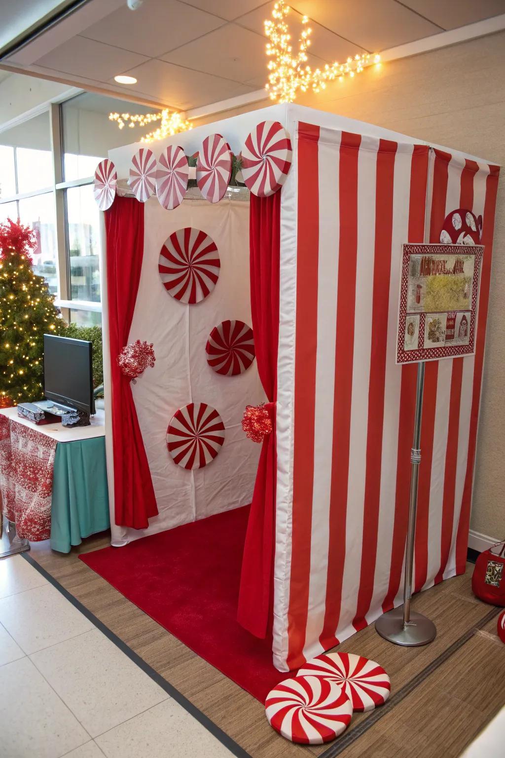 Imprint smiles within a candy cane-themed visual booth.