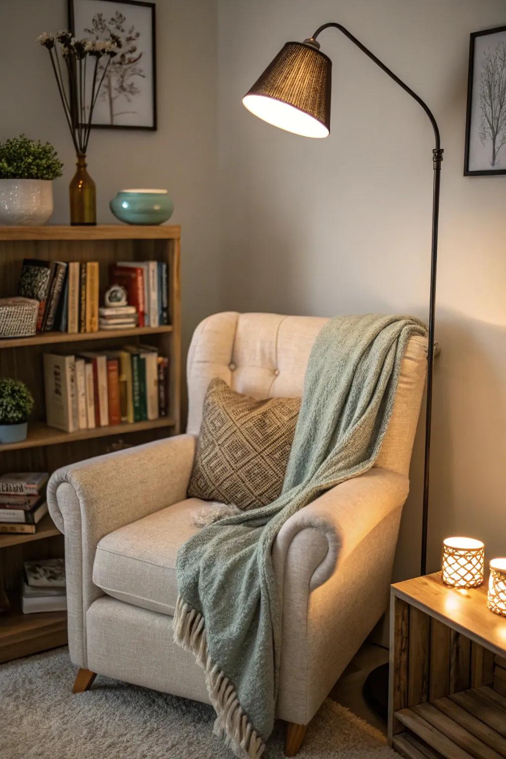 A reading nook creates a cozy retreat in your living room.