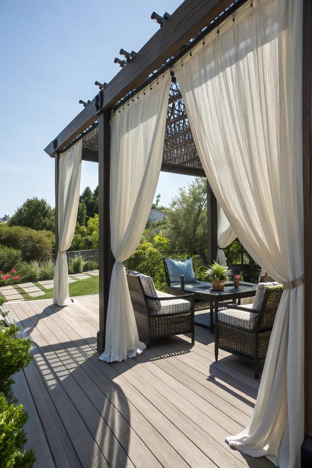 Outdoor curtains afford shade and transform your deck into a secluded escape.