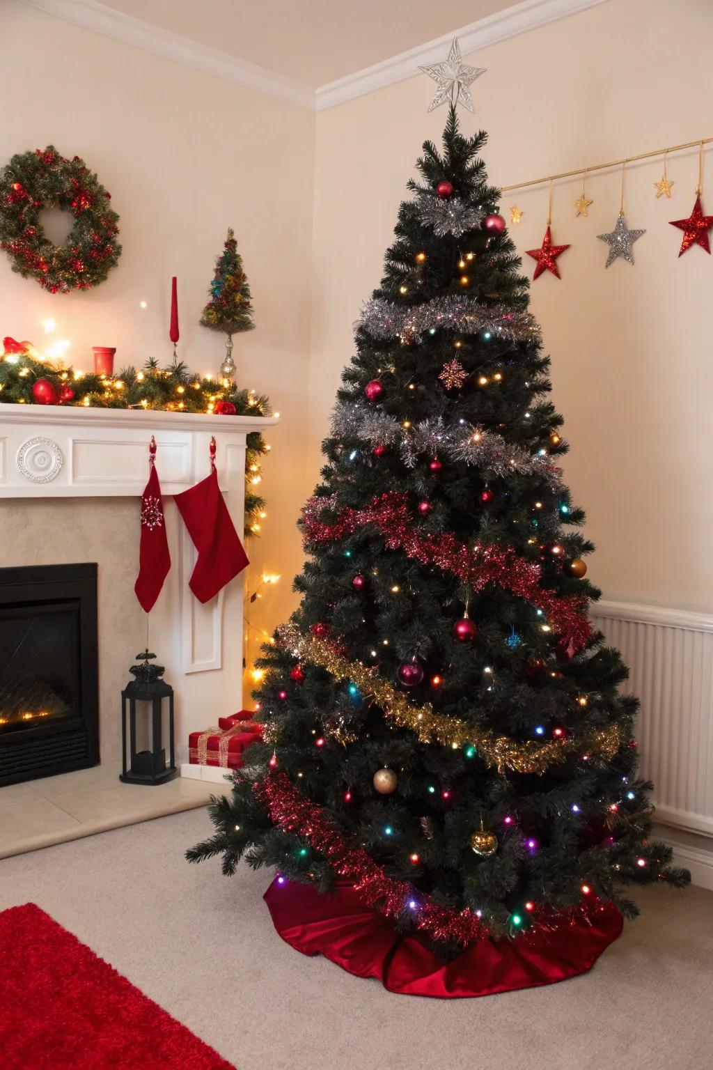 An ebony tree showcasing an extravagant ribbon display.