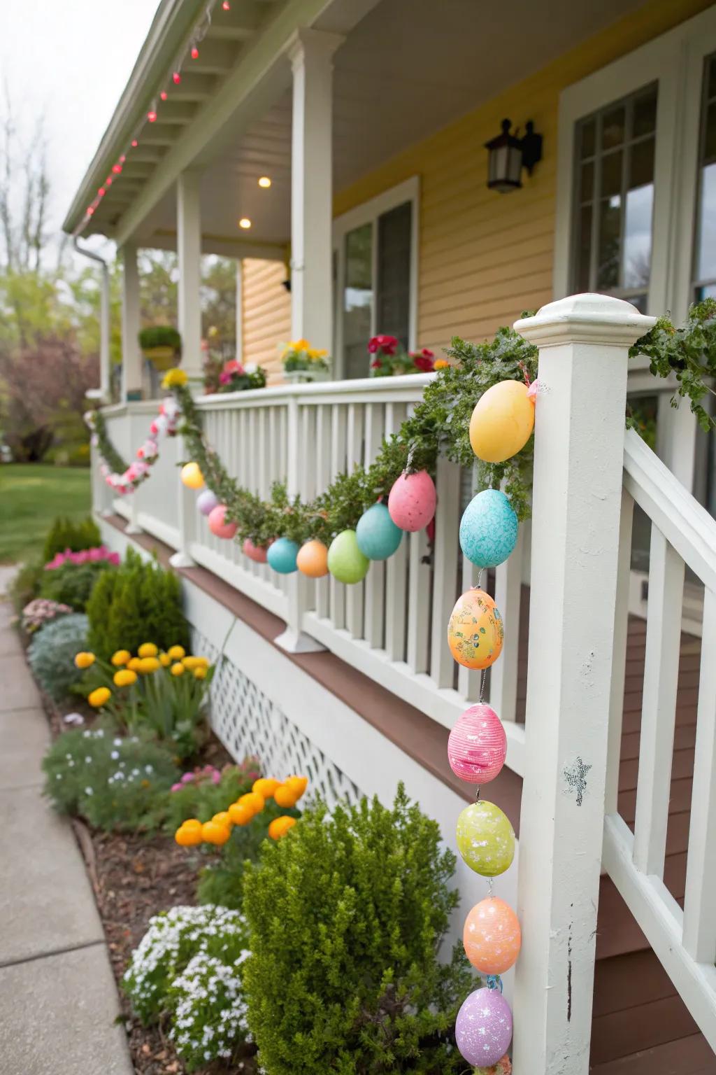 Egg garlands add a festive flair to your porch.