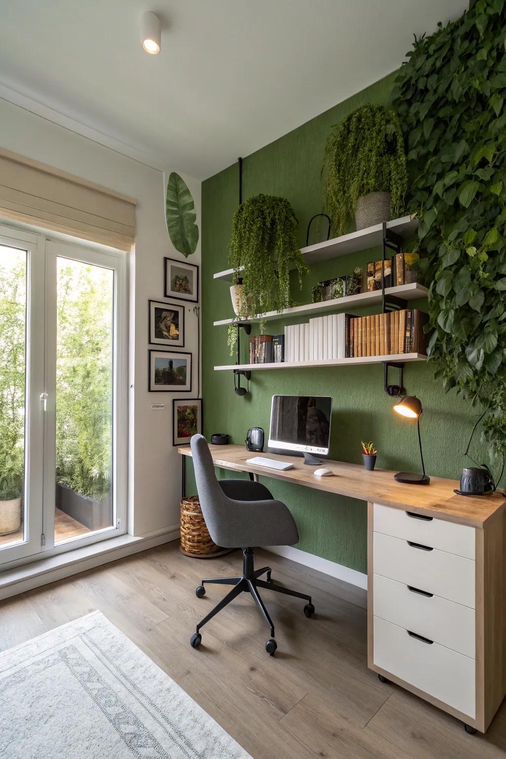 A green wall brings natural serenity to your workspace.