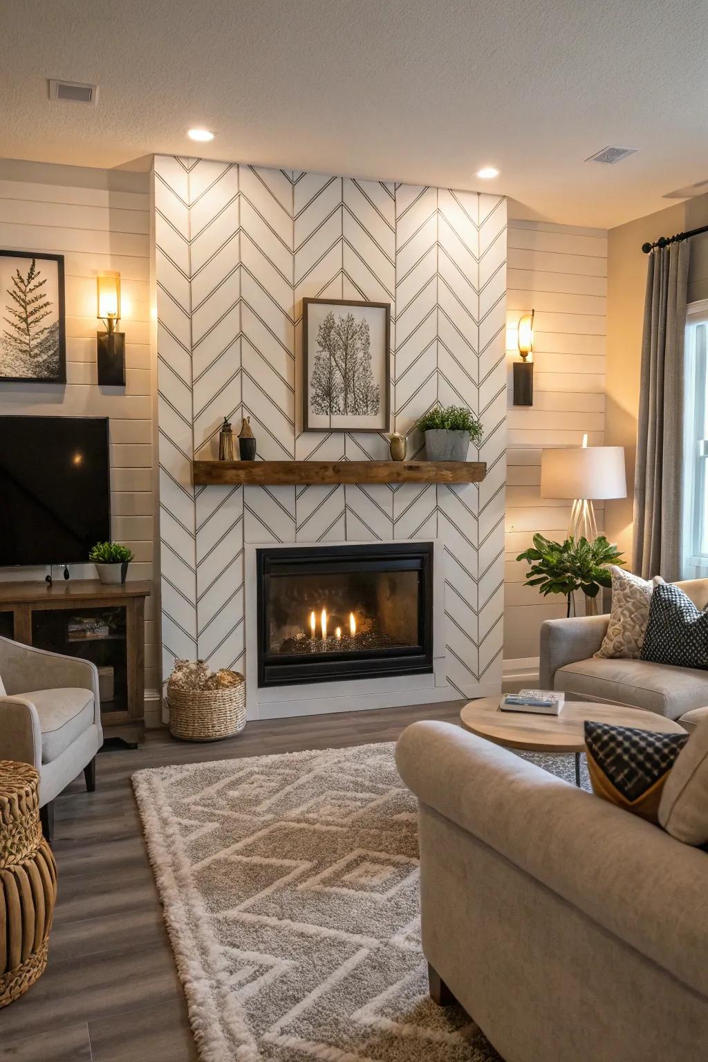 Chevron patterns introduce a contemporary inflection to traditional planking.