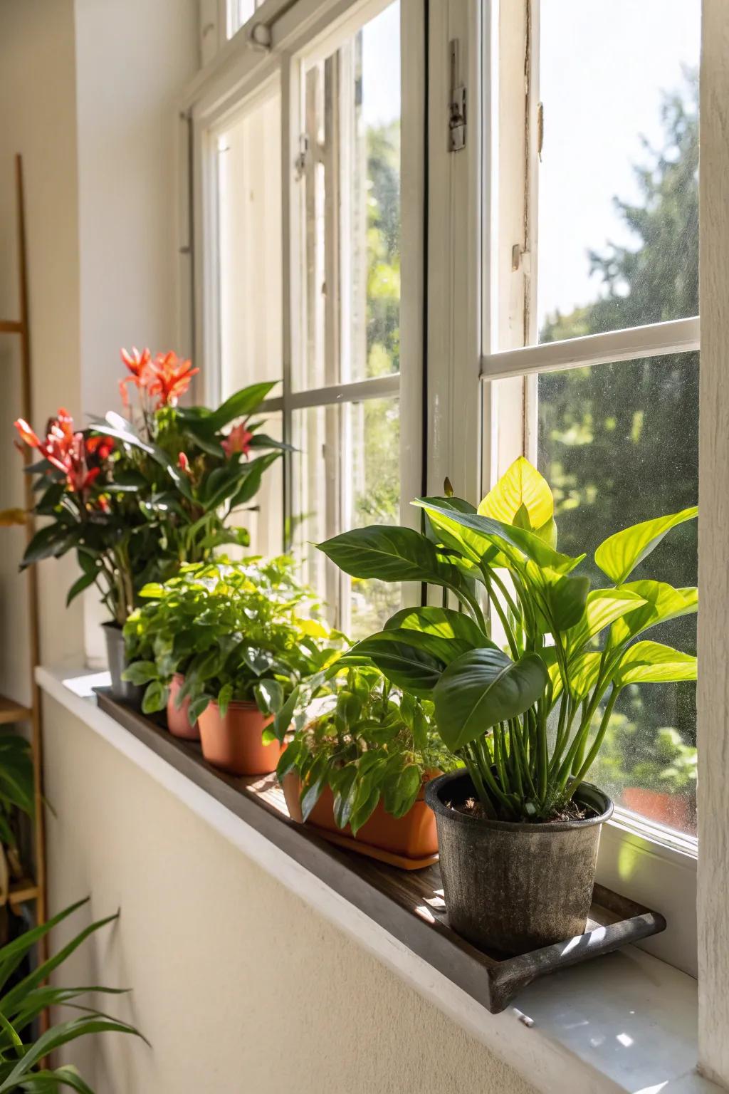 Window floating shelf sculpting an idyllic location for flora.