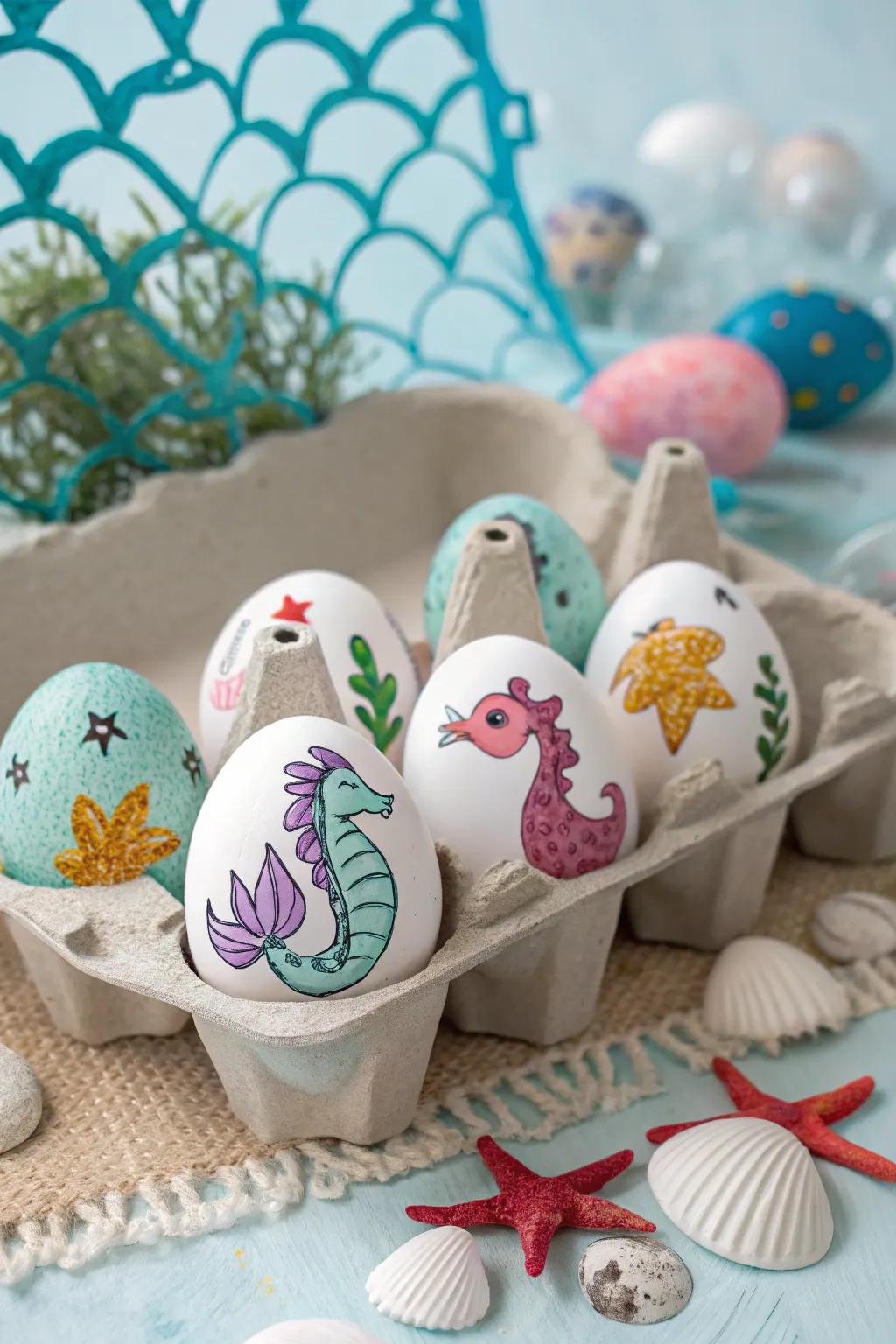 A delightful under-the-sea egg collection.