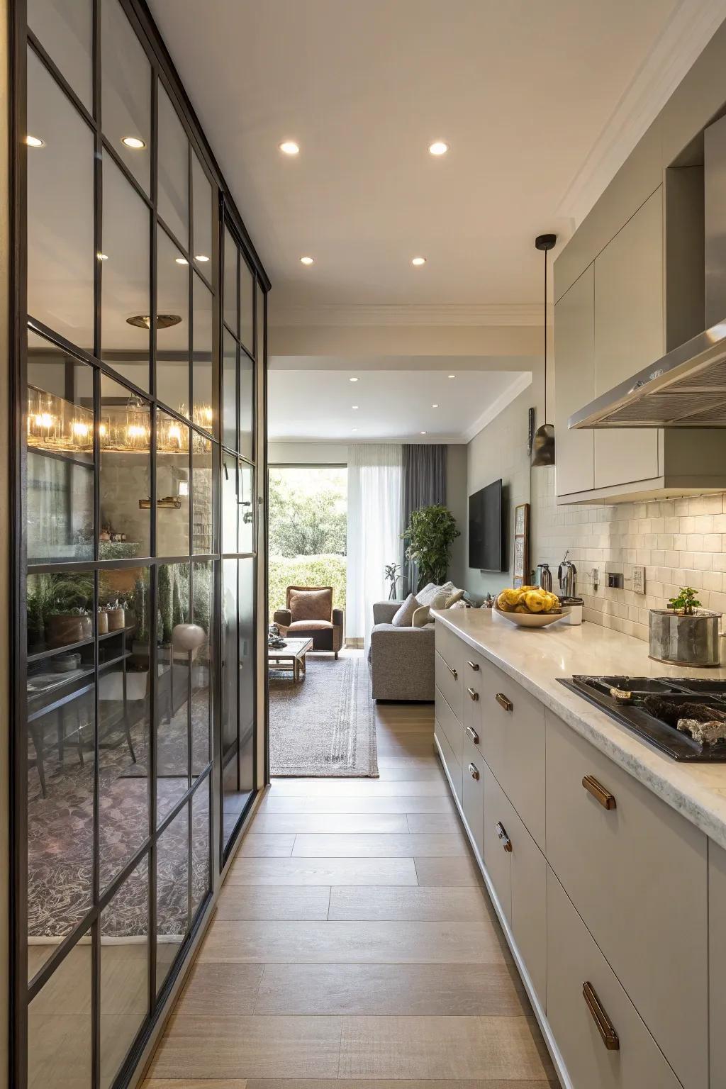 A glass partition offers a subtle separation and transparency.