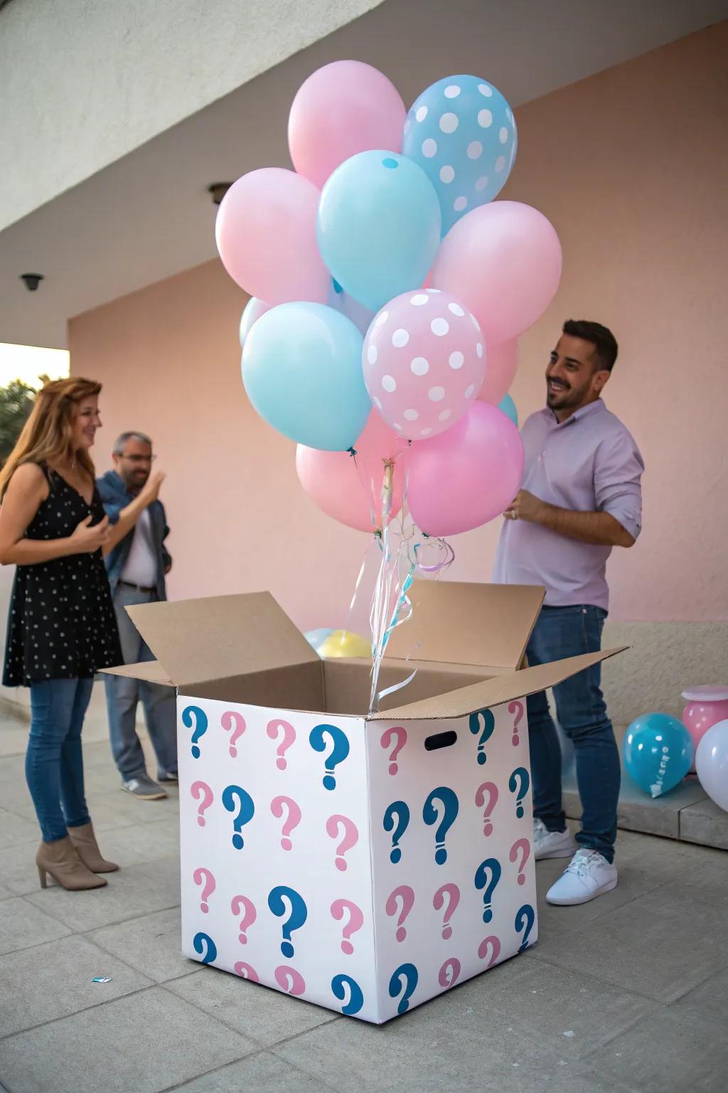 A surprise box filled with balloons for an exciting reveal.