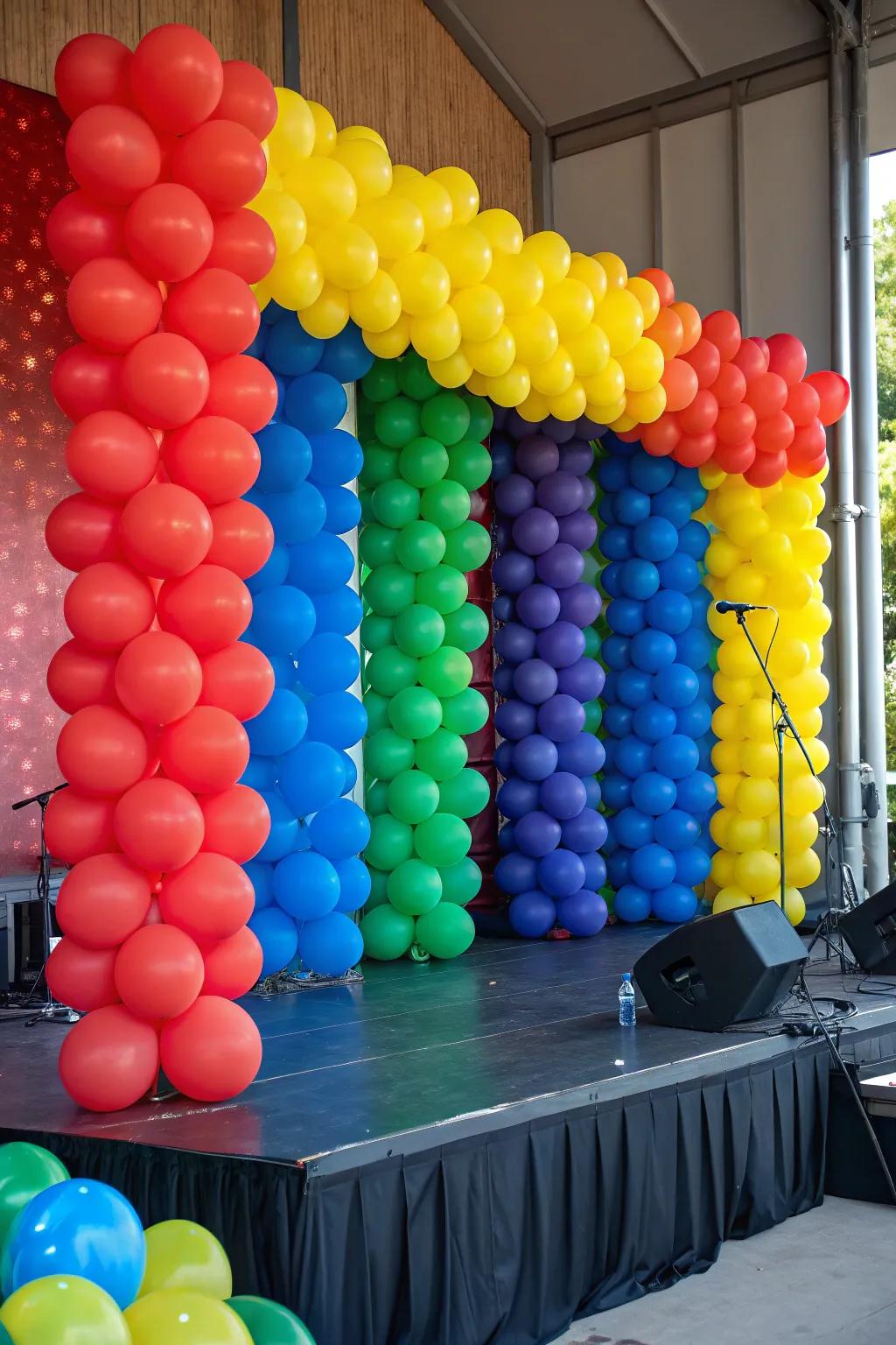 A balloon wall provides a dynamic backdrop for events.