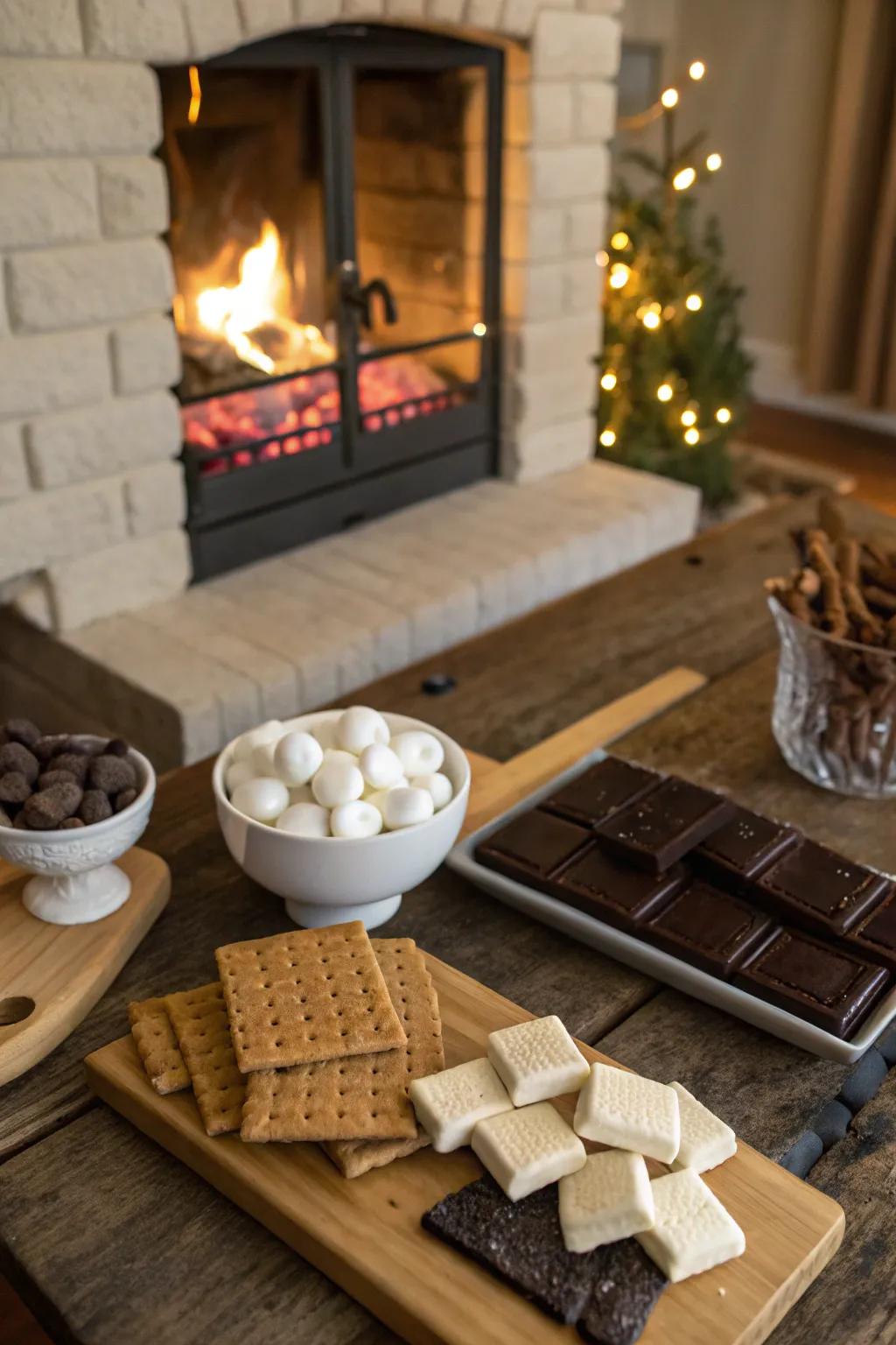 Indulge in a classic treat with a sweet treat station by the fire.