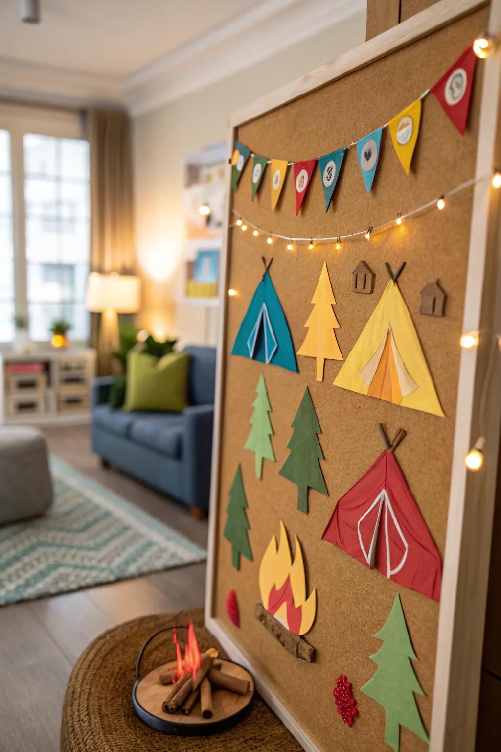 A camping-themed bulletin board designed for adventurous individuals.