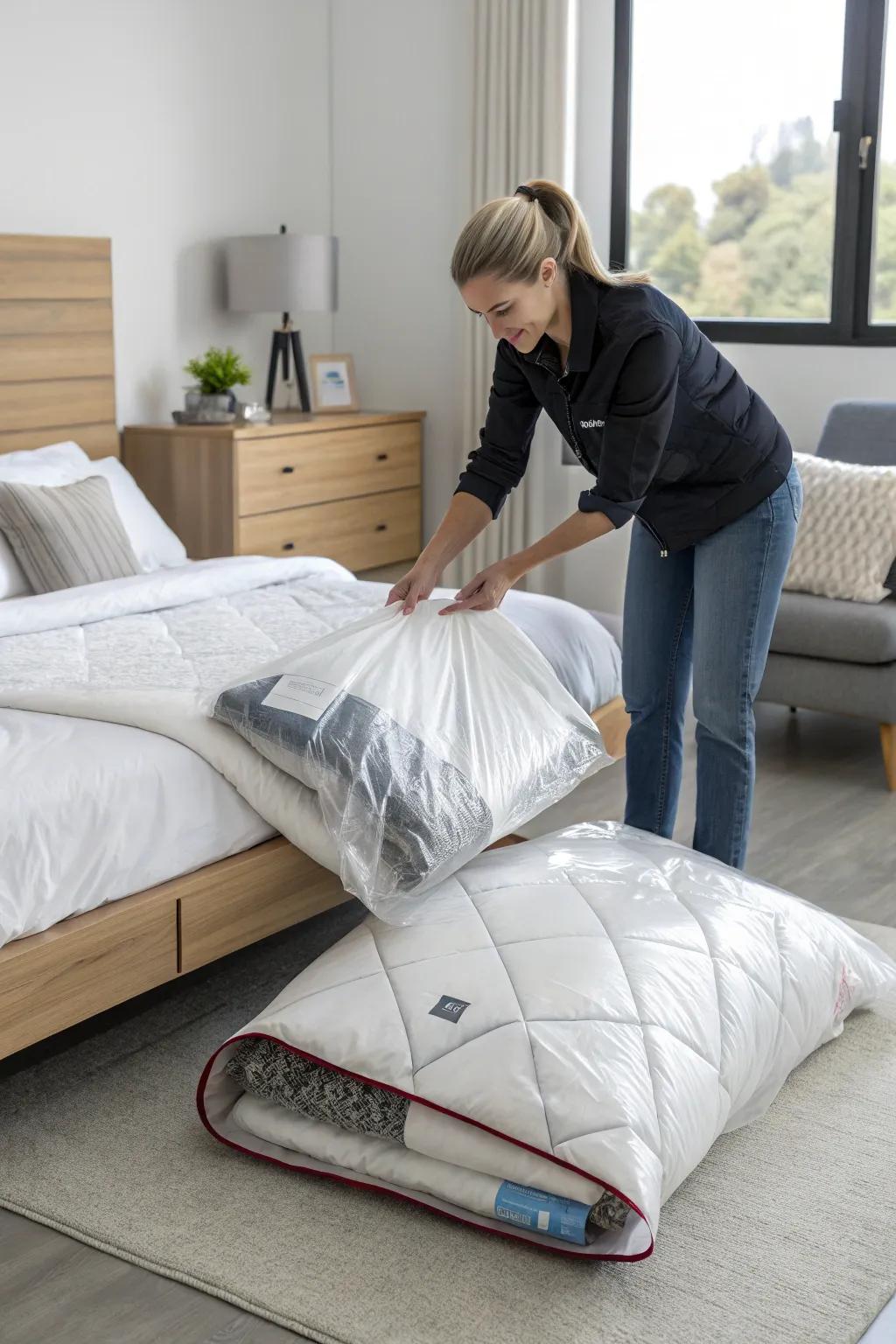 Vacuum sacks conserve space by compressing bulky items.