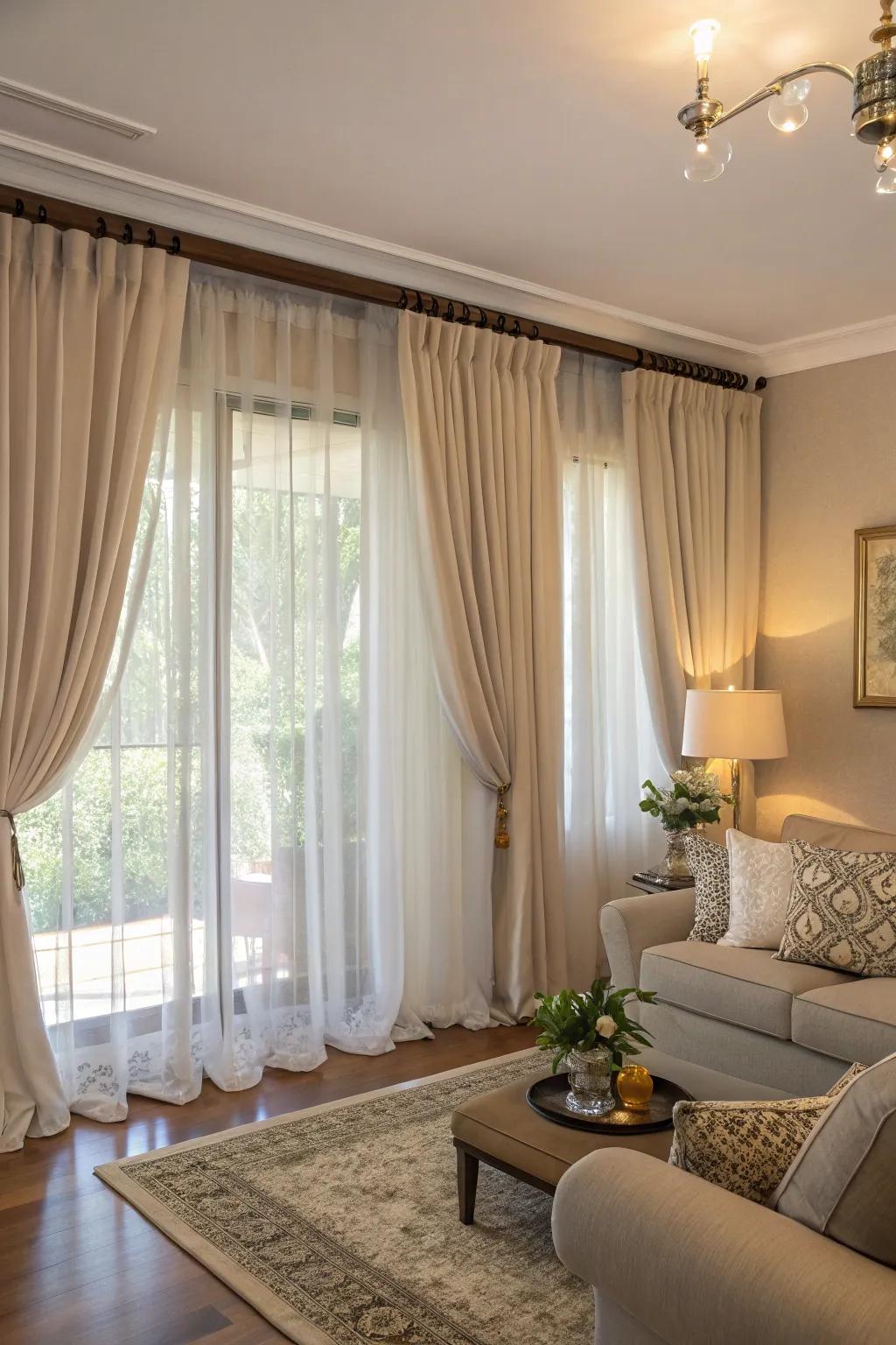 Functionality and style from double rod drapes.