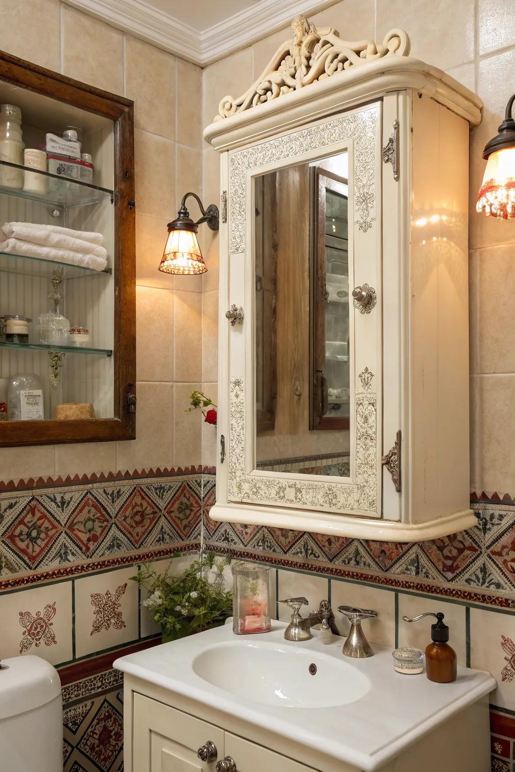 Vintage cabinets give your space a timeless charm.