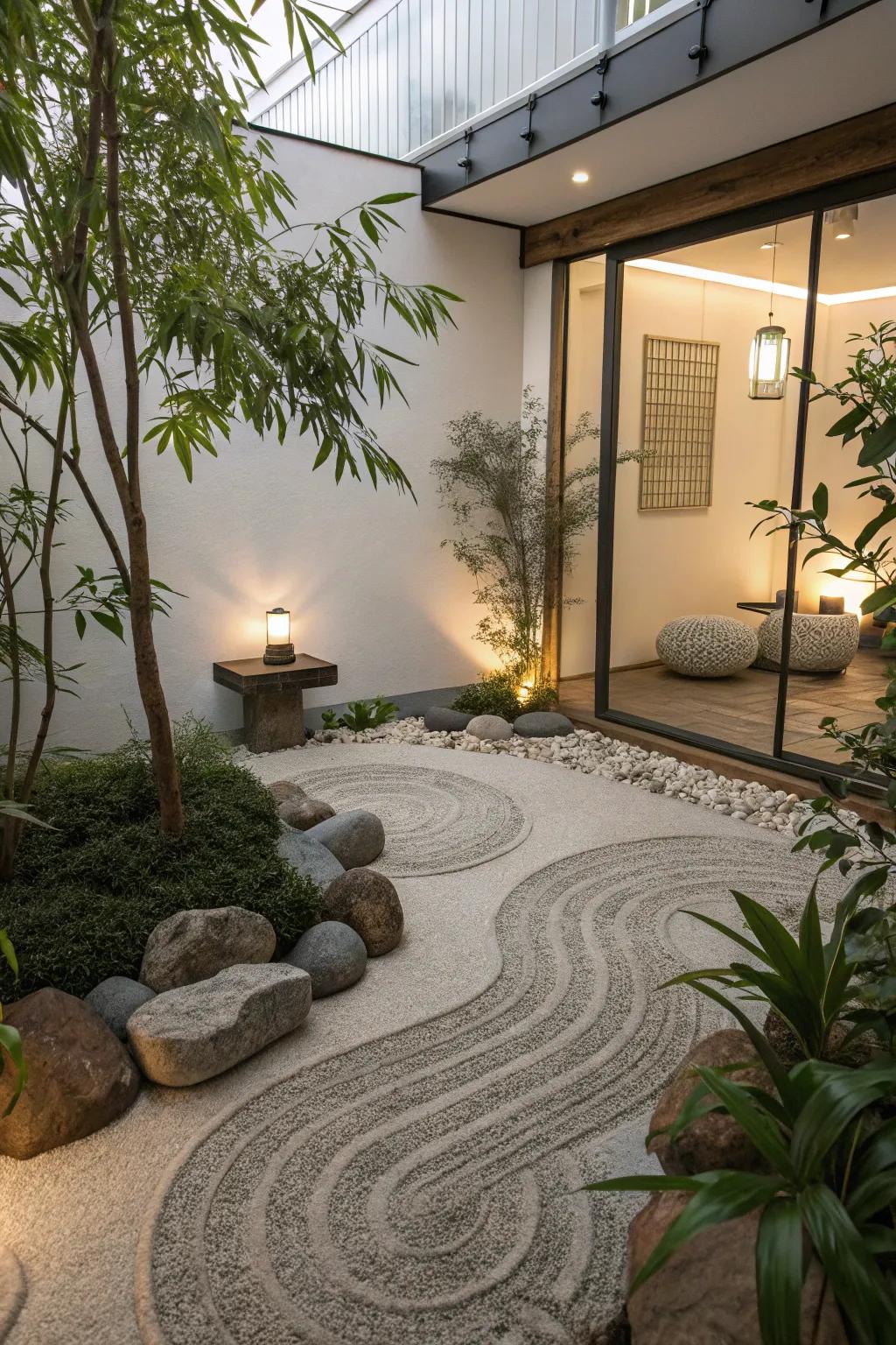 Discover peace and relaxation in a Zen-inspired garden space.
