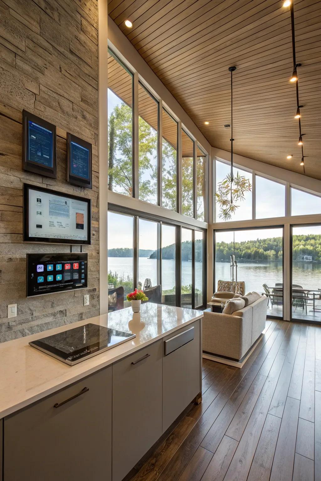 Smart home technology adds convenience to lakeside living.