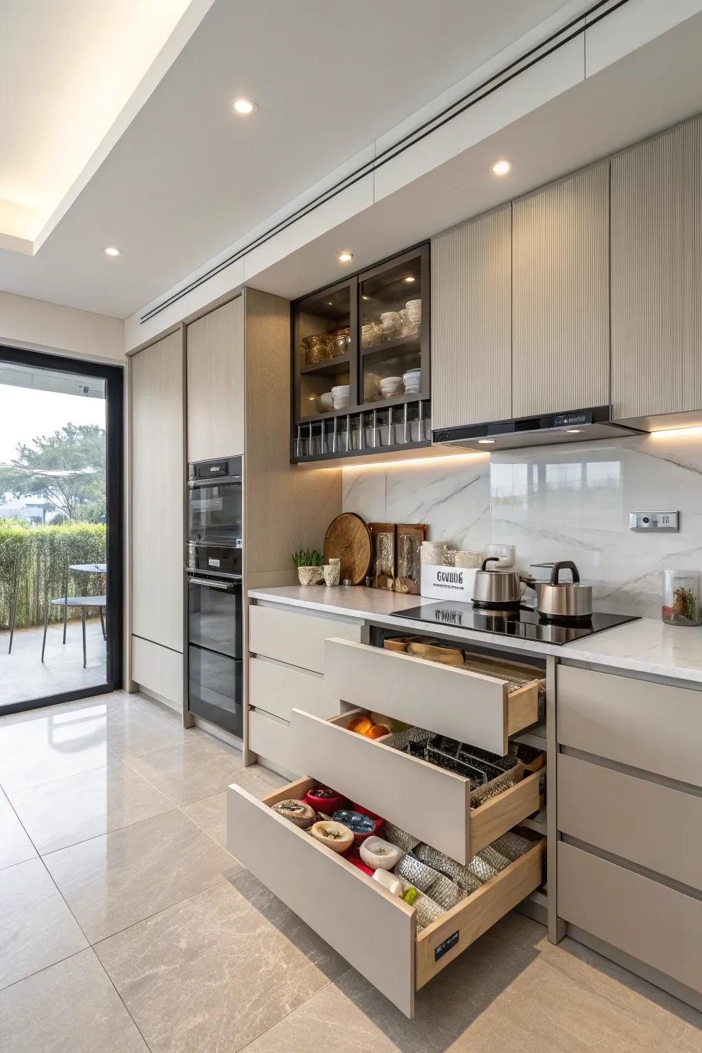 Preserve your cooking space decluttered using undercover storage modalities.