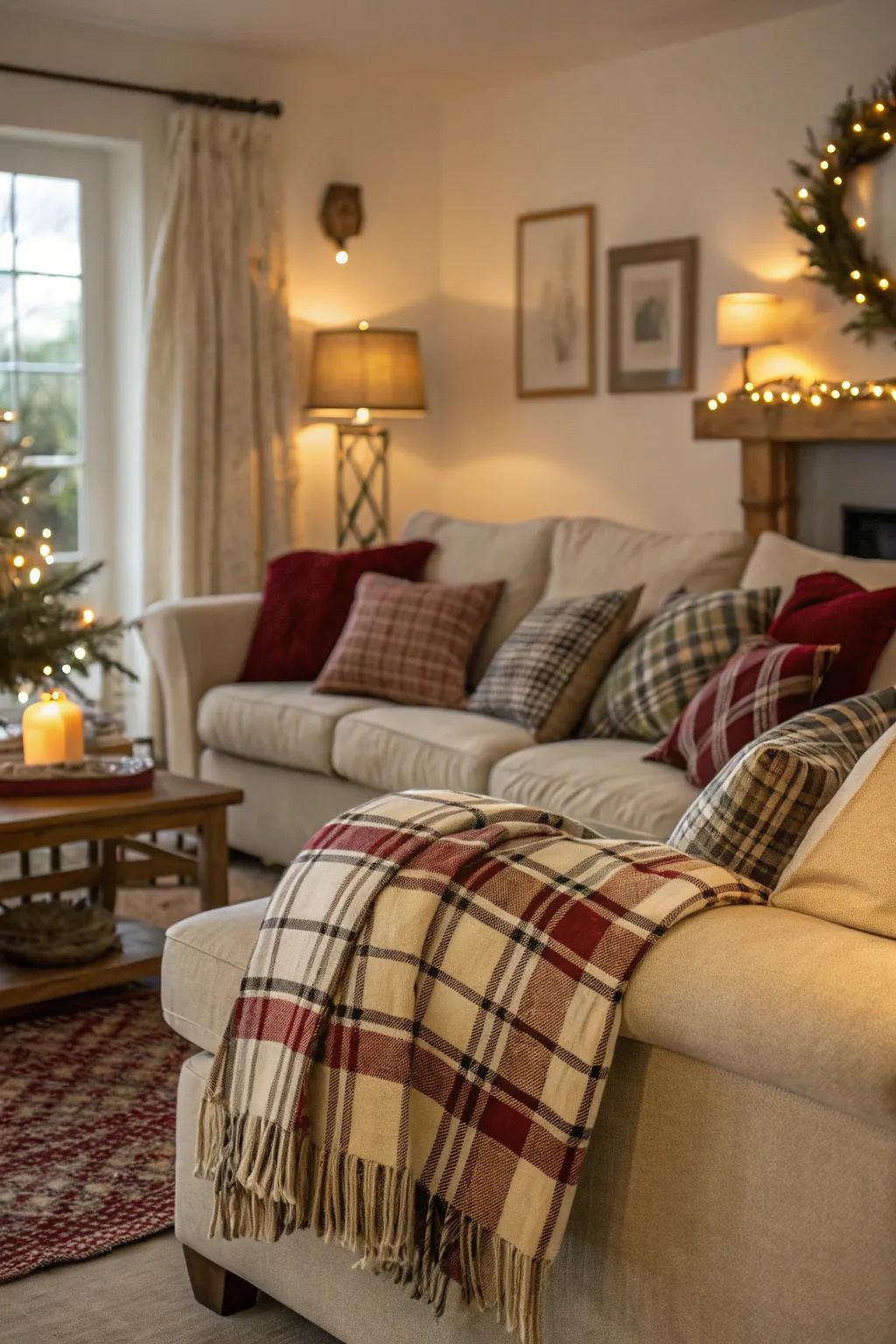 Checkered textiles contribute coziness and tenderness to your holiday aesthetic.
