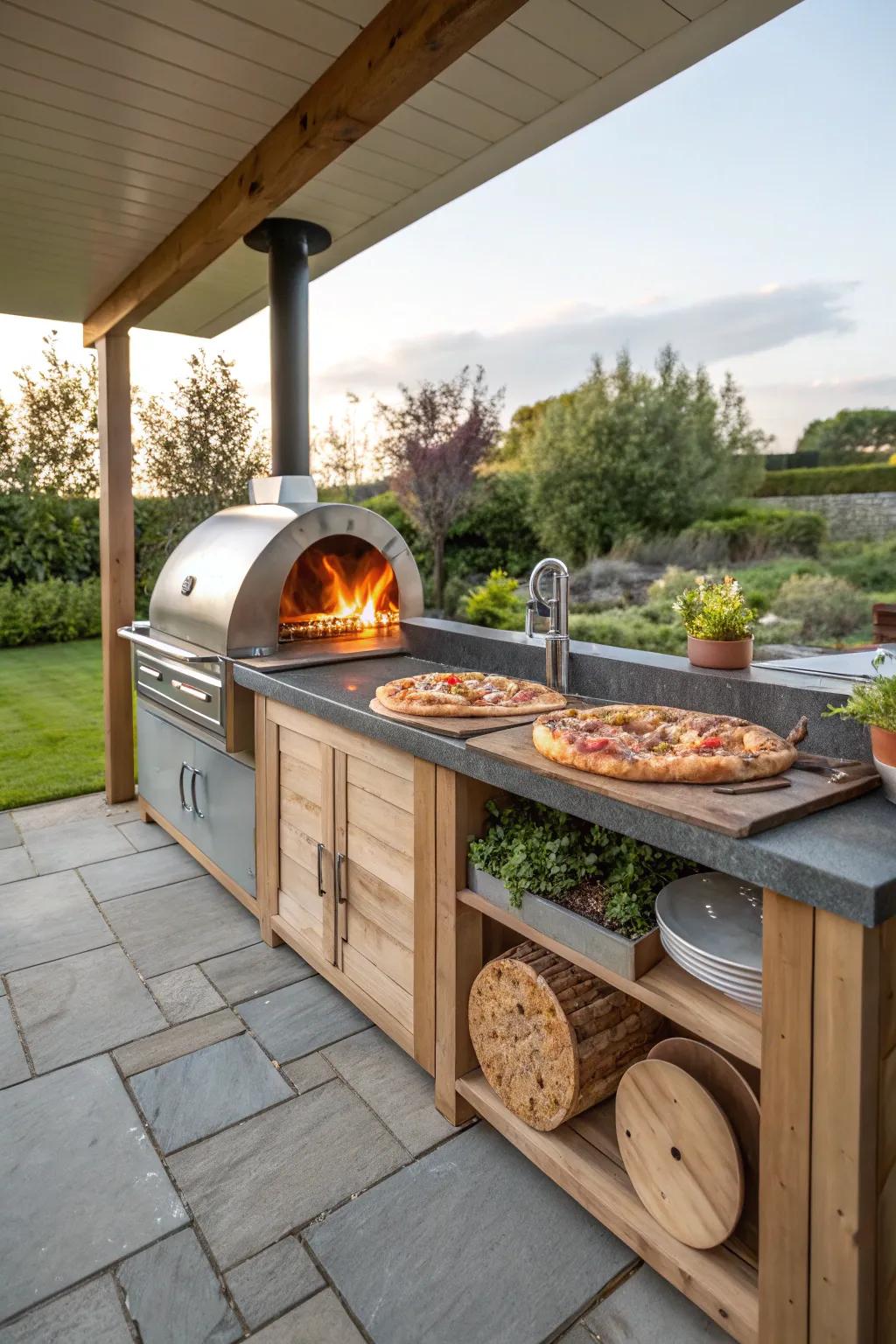 Elevate your BBQ area with a versatile pizza oven.