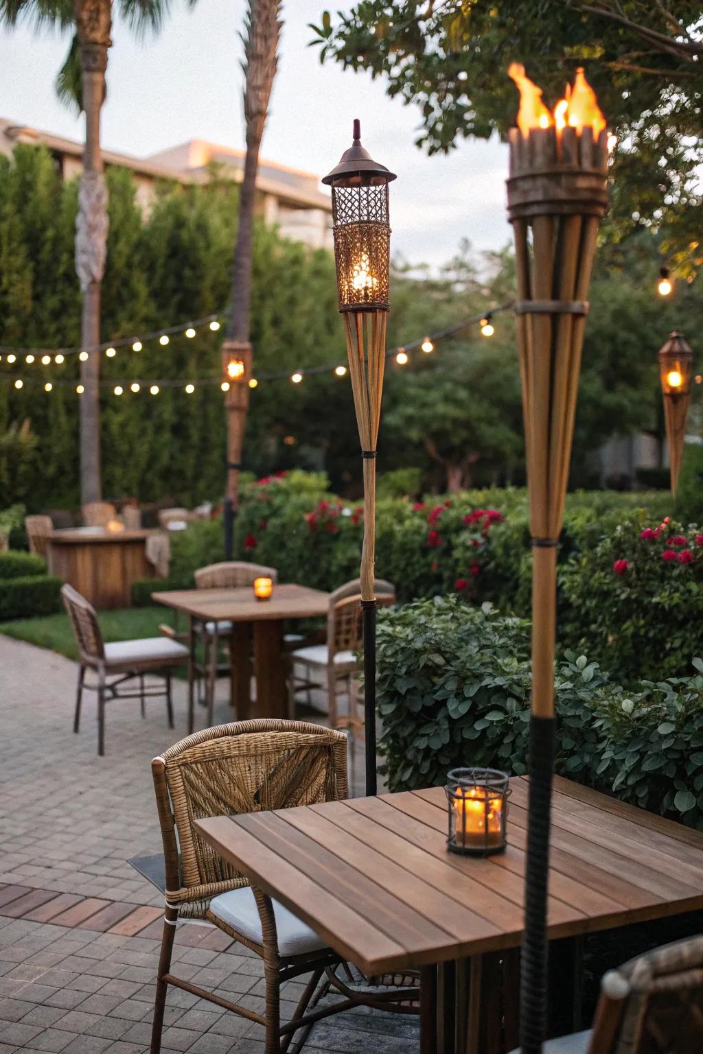 Fill your backyard with a tropical atmosphere using torches.