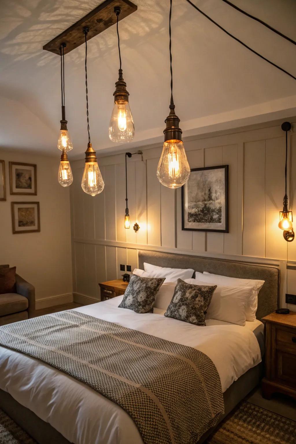 Edison bulbs bring vintage charm.