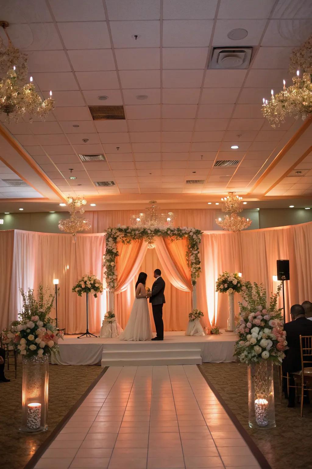 Dreamy peach highlight lighting for a warm and inviting ambiance.
