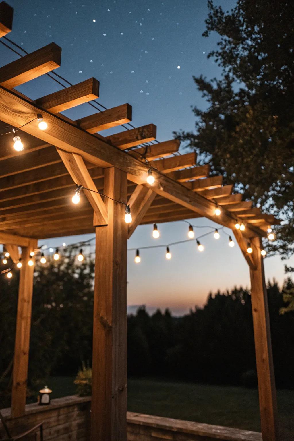These pergola string lights give a wonderful nighttime atmosphere.