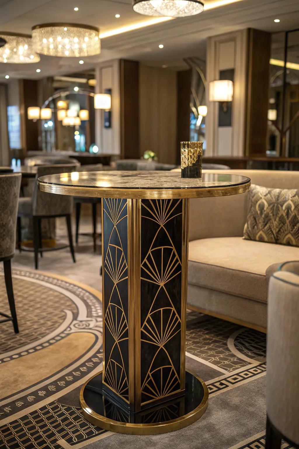Art Deco pub tables provide glamour and beauty.