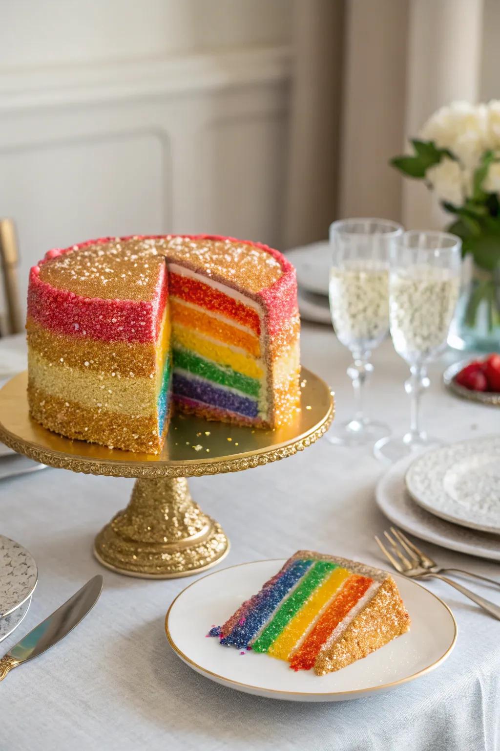 Consumable shimmer adds a hint of enchantment to the spectrum confection.