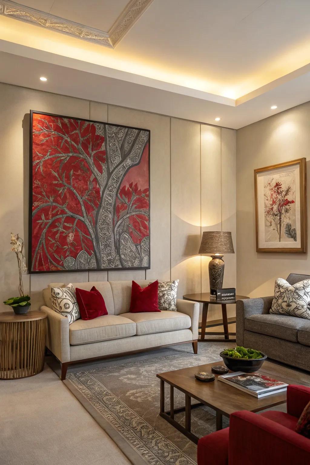Large-scale artwork creates a strong statement in any living space.