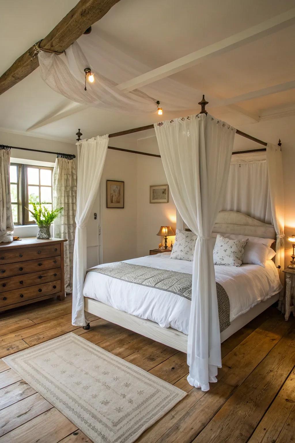 A canopy bed adds style and intimacy.