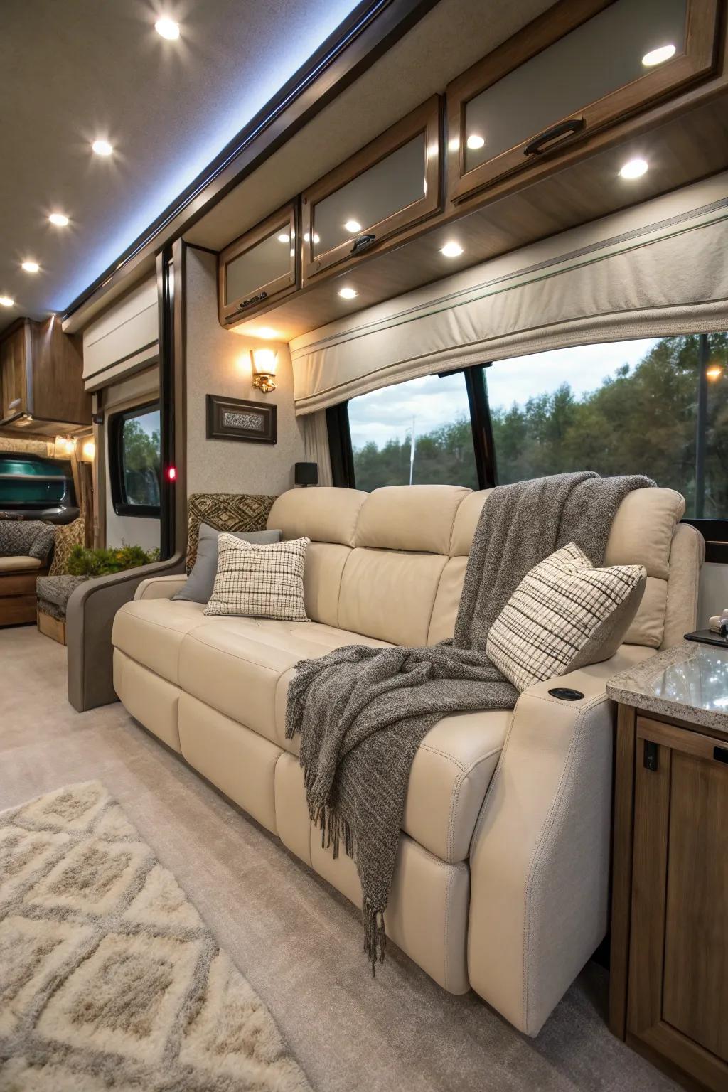 Reclining sofas offer supreme relaxation inside your RV.