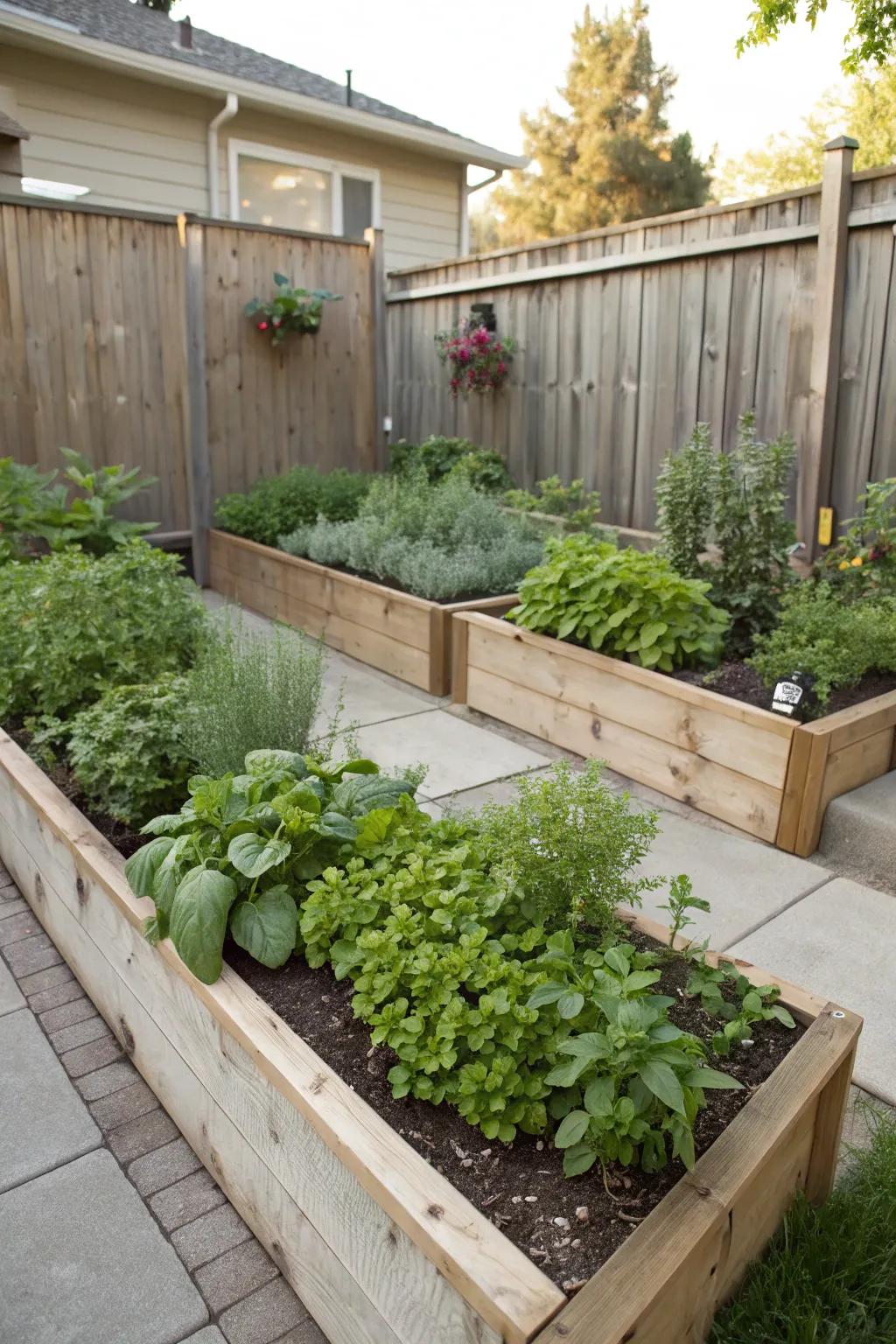 A culinary plant patch contributes fragrance and utility.
